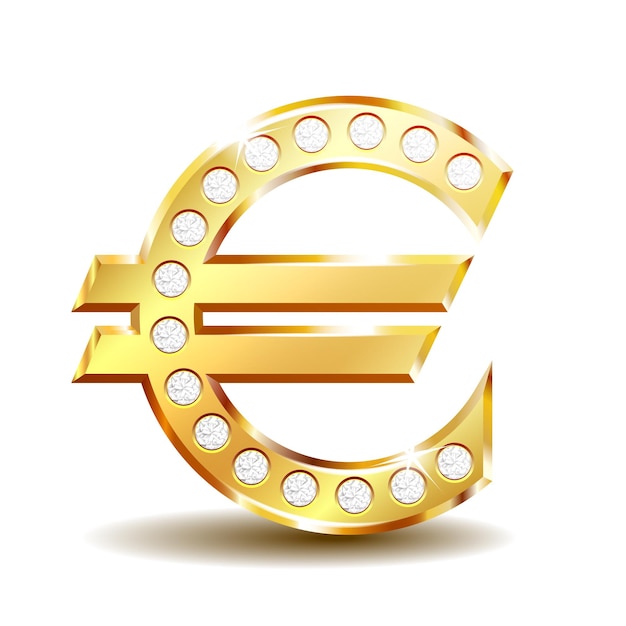 Vetor signo dourado moeda euro ilustração vetorial isolada em branco