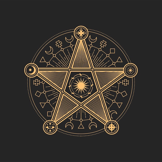 Vetor signo sagrado do pentagrama esotérico e oculto