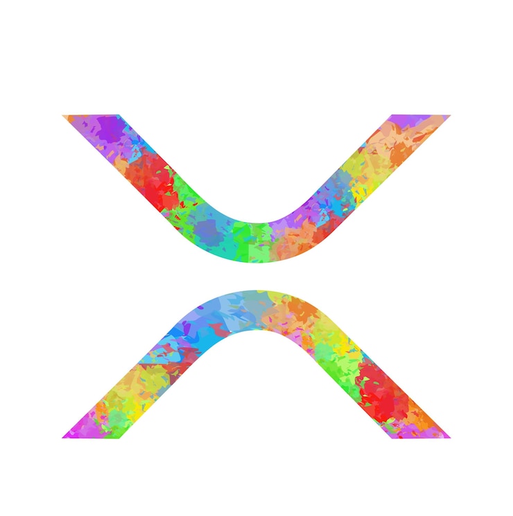 Vetor signo vetorial xrp aquarela arco-íris sprash pintura conceito de criptomoeda ilustração isolada