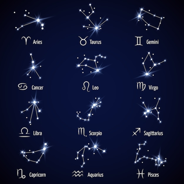 Signos do zodíaco. símbolos do horóscopo astrologia ou ícones zodiacais