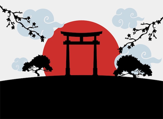 Silhouette torii gate japonesa