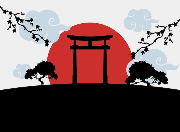 Silhouette torii gate japonesa