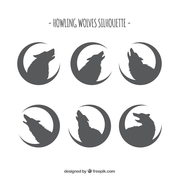 Silhouettes of wolves with moon collection