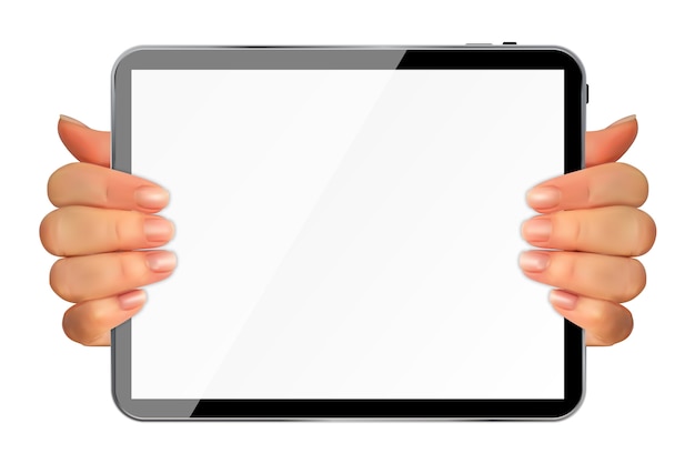 Silhueta 3d realista de mão com tabletpc com tela em branco