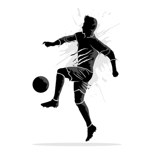 Silhueta abstrata de um jogador de futebol chutando um desenho de ilustração vetorial de bola