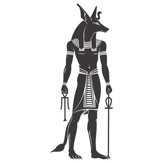 Vetor silhueta de anubis, a criatura mítica do egito, só cor preta.