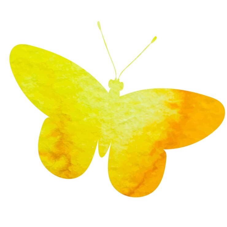 Vetor silhueta de aquarela de borboleta amarela no vetor de fundo branco