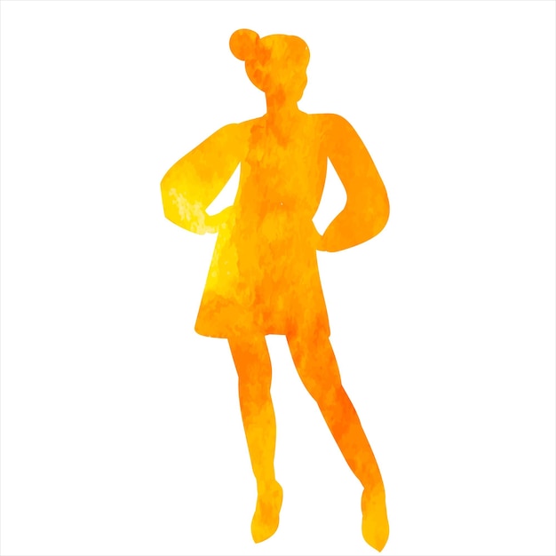 Silhueta de aquarela laranja menina no fundo branco isolado