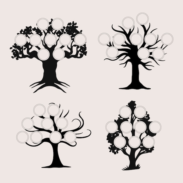 Vetor silhueta de árvore genealógica desenhada de mão