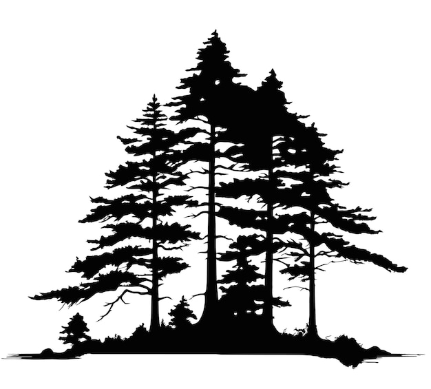 Silhueta de árvore isolada em ilustração vetorial de fundo branco para o seu design