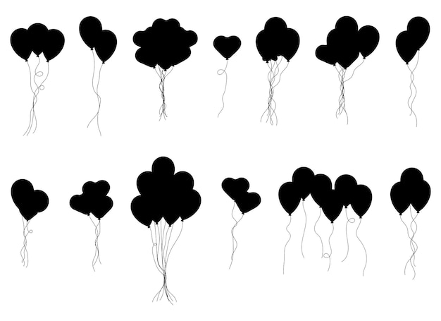 Silhueta de bando de balões em ilustração vetorial de estilo cartoon isolada em branco