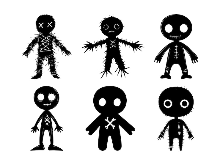 Vetor silhueta de boneca voodoo clipart de halloween para projetos criativos