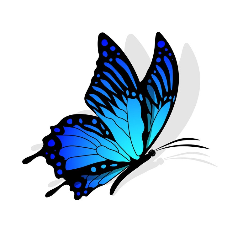 Vetor silhueta de borboleta azul com vista lateral com design de borboleta monarca desenhado à mão