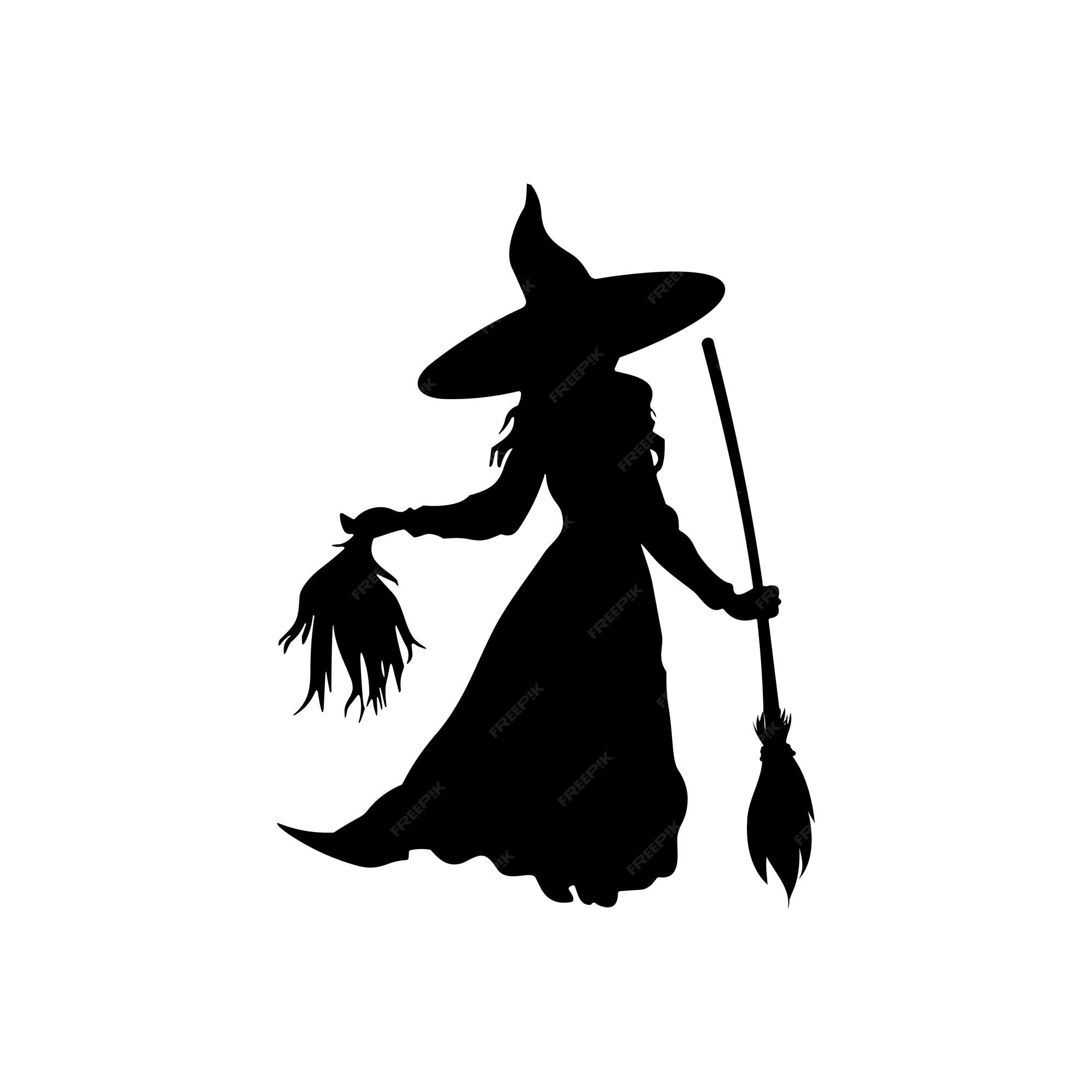 Ilustrações Vetoriais De Silhueta Bruxa De Halloween Com Chapéu Na Vassoura  Voam Com Lanterna Royalty Free SVG, Cliparts, Vetores, e Ilustrações Stock.  Image 174463671