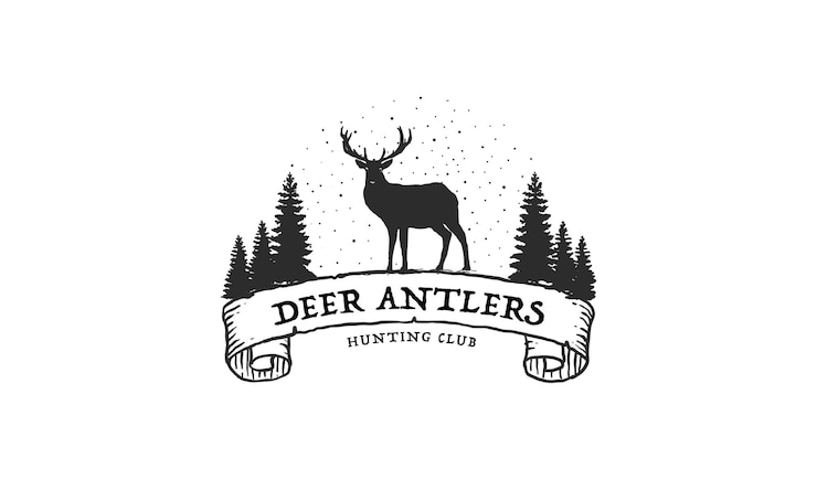 Vetor silhueta de cabeça de veado ector com floresta nele design de logotipo vetorial desenhado à mão