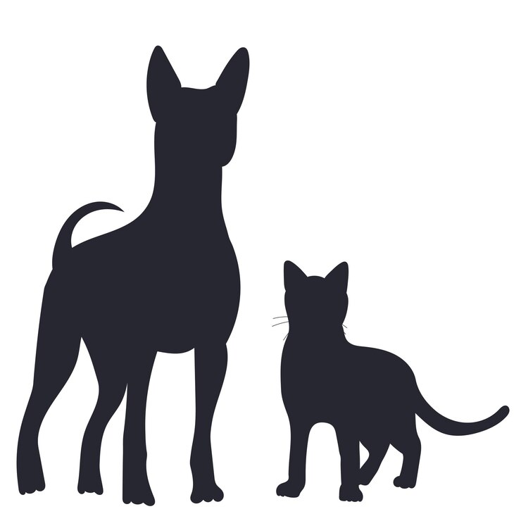 Vetor silhueta de cachorro e gato em vetor isolado de fundo branco