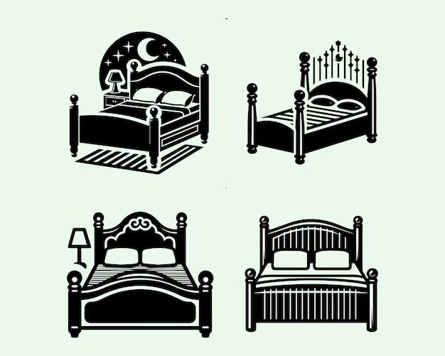 Vetor silhueta de cama ícone vetorial design gráfico de logotipo