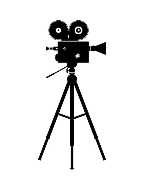 Vetor silhueta de câmera de filme de filme, ilustração de ícone de projetor de vídeo.