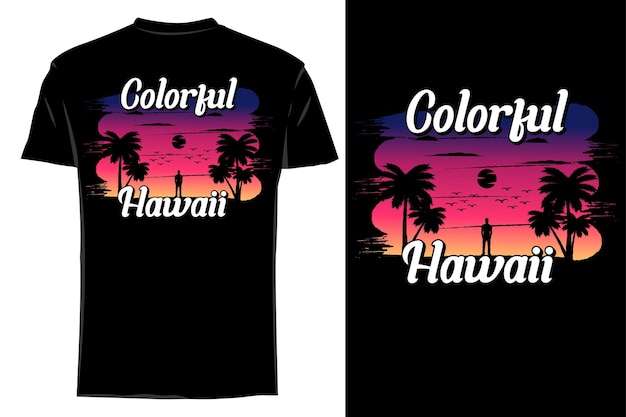 Silhueta de camiseta de maquete colorida havaí retro vintage