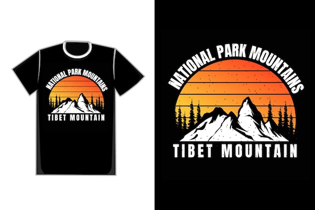 Silhueta de camiseta montanha parque nacional pôr do sol retrô vintage