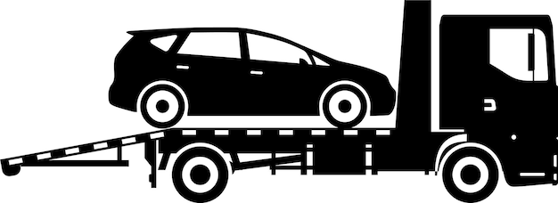Vetor silhueta de carro no ícone de caminhão de reboque de assistência em ilustração vetorial de estilo simples