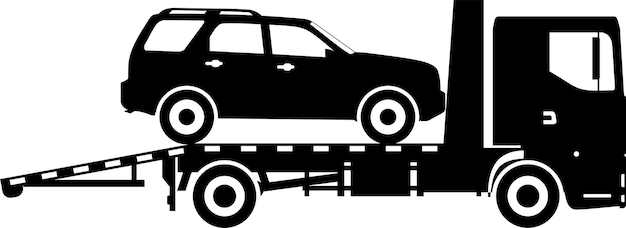 Vetor silhueta de carro no ícone de caminhão de reboque de assistência em ilustração vetorial de estilo simples