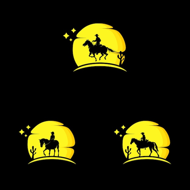 Silhueta de cavalo na lua modelo de design de logotipo
