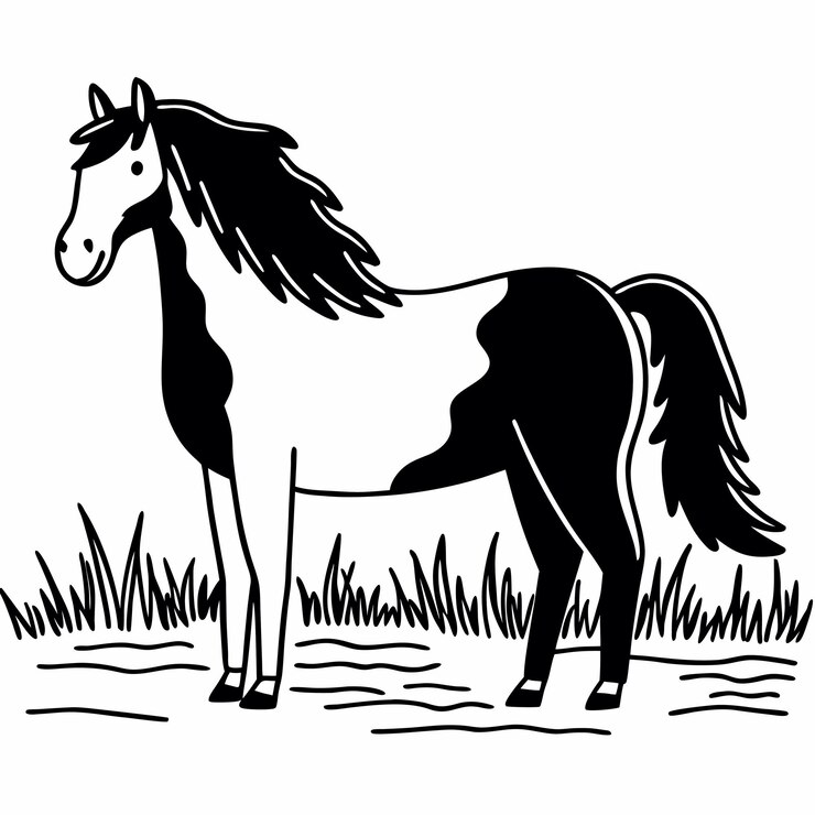 Vetor silhueta de cavalo preto e branco