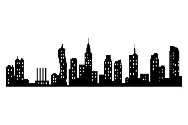 Silhueta de cidade vetorial paisagem urbana moderna edifícios altos com janelas ilustração em fundo branco