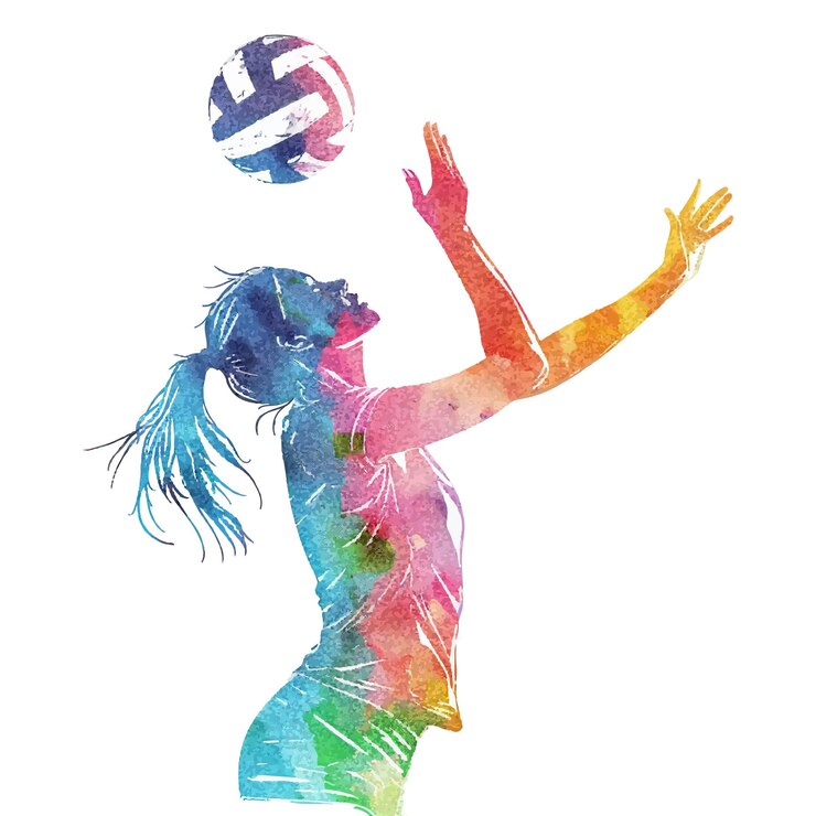 Vetor silhueta de cor abstrata de jogador de voleibol ilustração vetorial em estilo aquarela