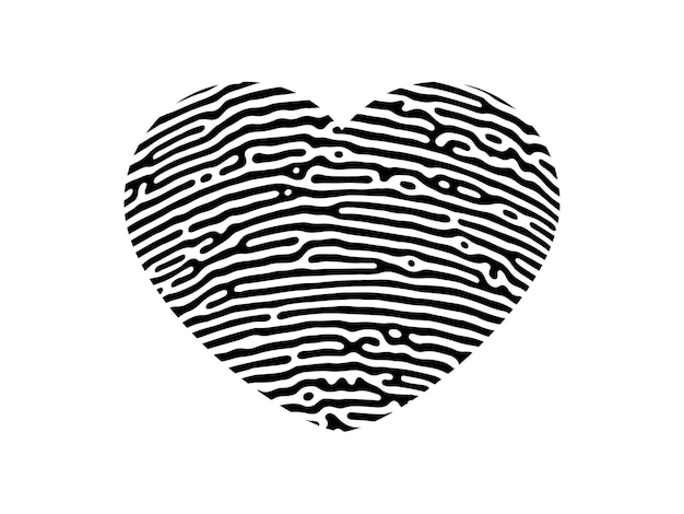 Silhueta de coração de impressão digital impressão digital humana em forma de coração preto isolada em ilustração vetorial de fundo branco
