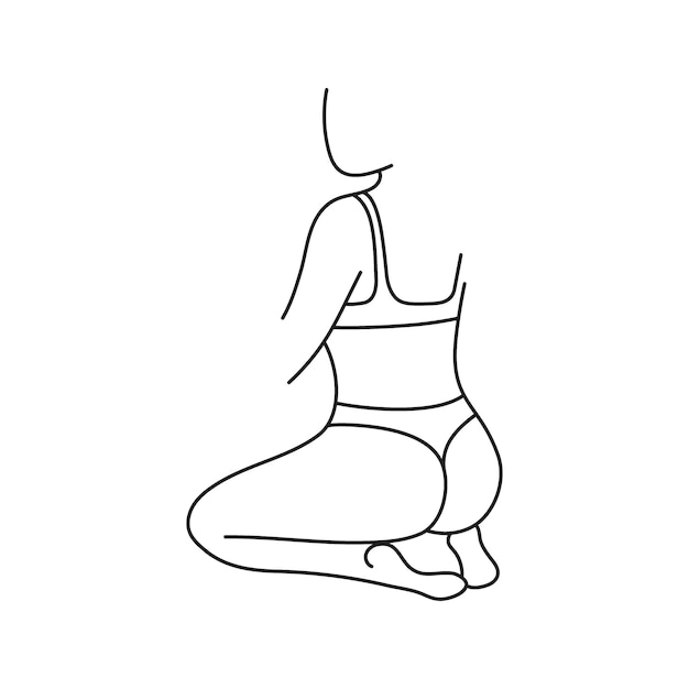 Silhueta de corpo de mulher bonita linha arte figura garota sentar em roupa interior vista traseira figura feminina