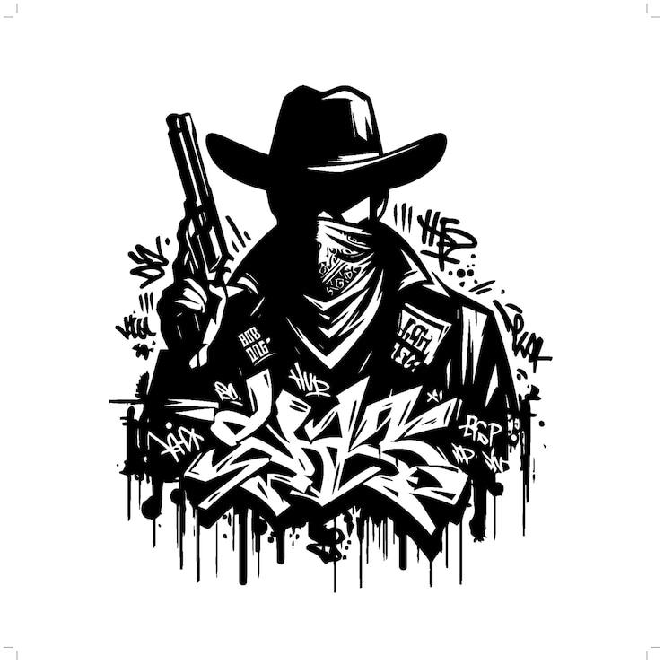 Vetor silhueta de cowboy pessoas em graffiti tag hip hop arte de rua tipografia ilustração