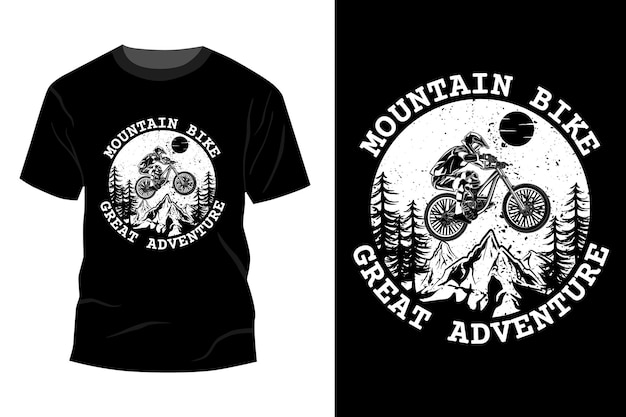 Vetor silhueta de design de maquete de t-shirt de grande aventura de mountain bike