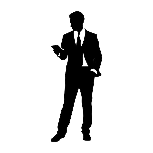 Vetor silhueta de empresário com smartphone preto e branco