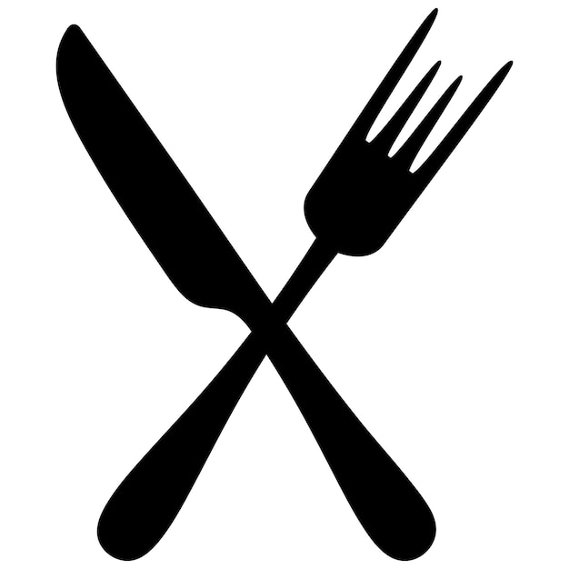 Silhueta de faca e garfo ferramentas para comer o equipamento de jantar é cruzado entre si