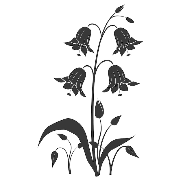Vetor silhueta de flor de sinos preto apenas