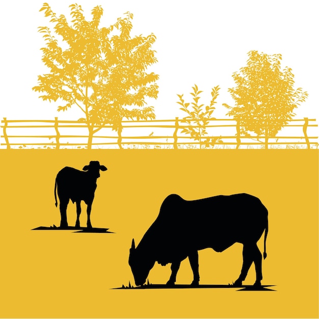 Vetor silhueta de gado nelore na ilustração da fazenda