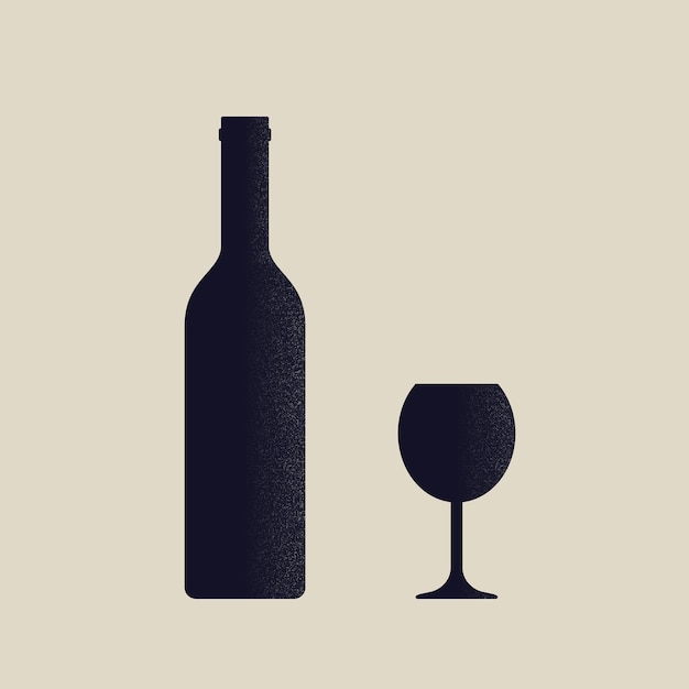 Vetor silhueta de garrafa de vinho e vidro ilustração vetorial