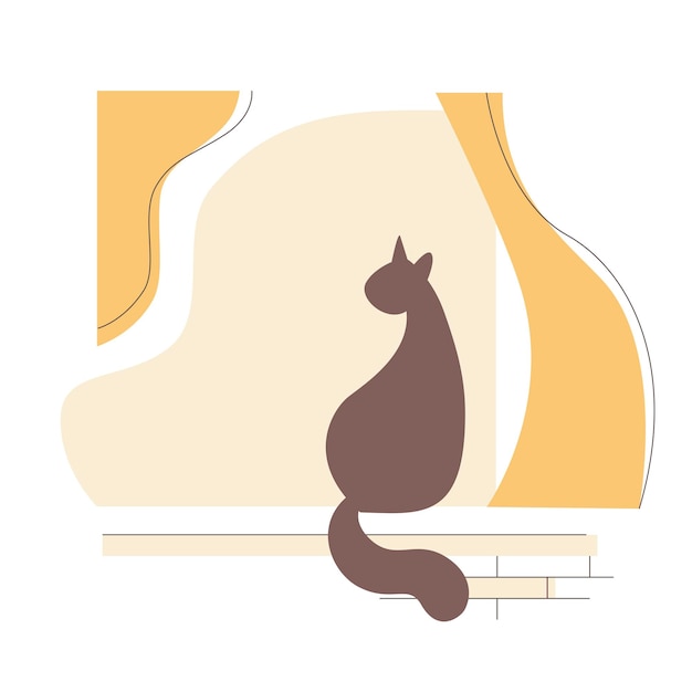 Vetor silhueta de gato de desenho animado na janela abstrata