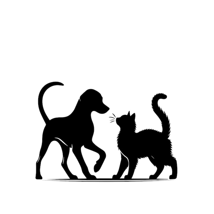 Vetor silhueta de gato e cão desenho vetorial de ícone de logotipo de gato e cachorro