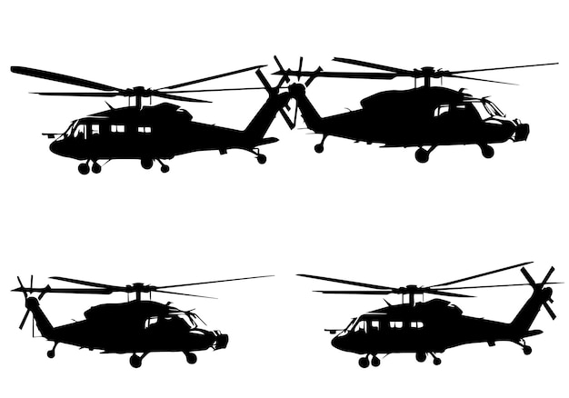 Vetor silhueta de helicóptero militar com fundo branco
