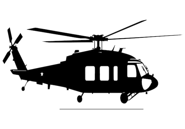 Vetor silhueta de helicóptero militar com fundo branco