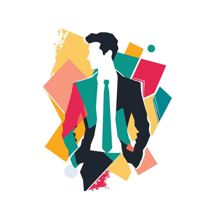 Silhueta de homem de negócios elegante fundo geométrico abstrato homem confiante profissional moderno
