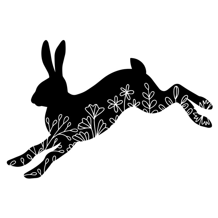 Vetor silhueta de ilustração mector do coelhinho da páscoa com ornamento floral