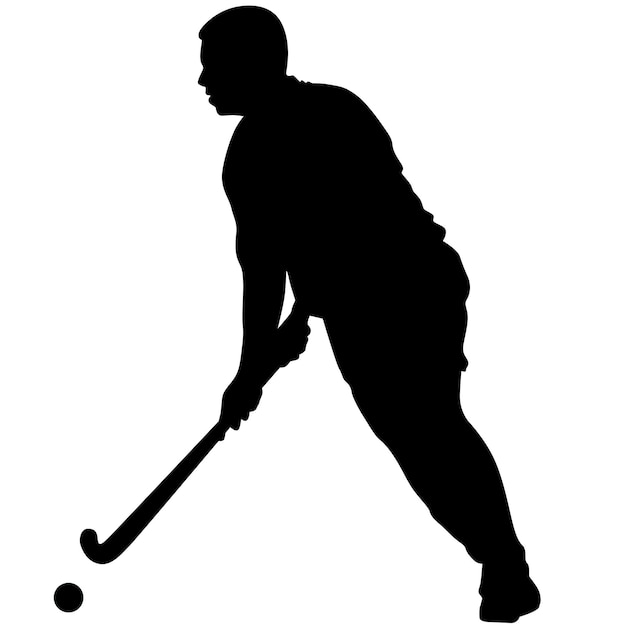 Silhueta de jogador de hóquei em campo com uma ilustração vetorial de taco de hóquei
