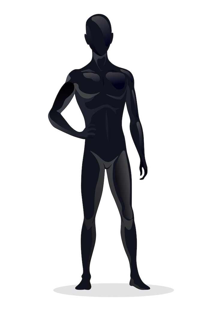 Vetor silhueta de manequim de homens plana coleção de personagens de moda masculina vista frontal corpo humano de menino