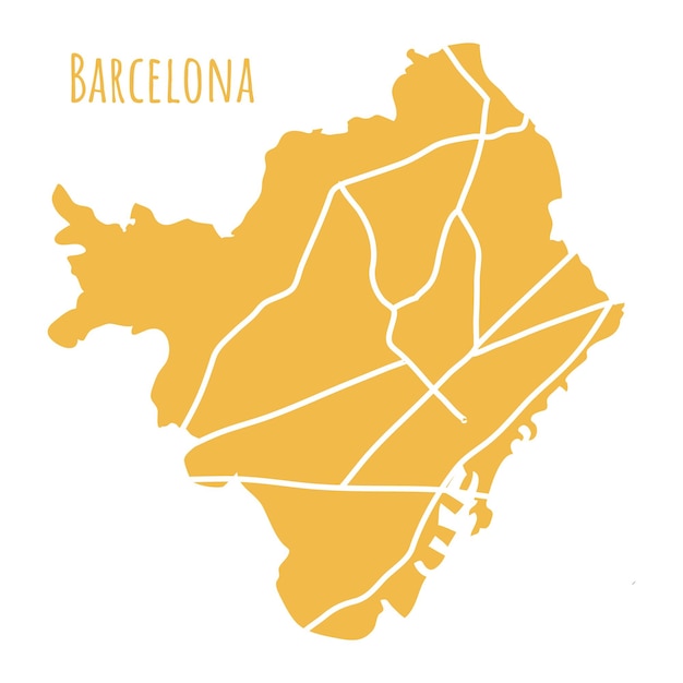 Vetor silhueta de mapa de barcelona minimalista colorida com estradas principais