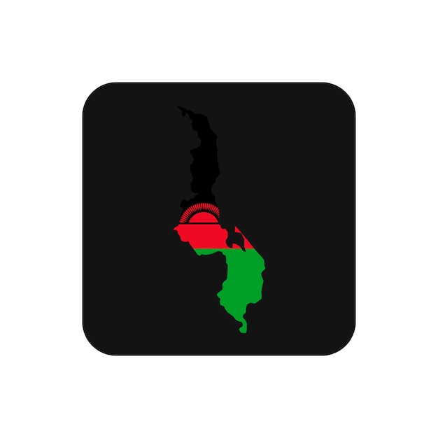 Silhueta de mapa do malawi com bandeira em fundo preto