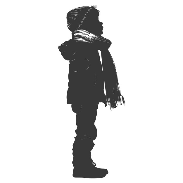 Vetor silhueta de menino com lenço de neve só cor preta